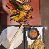 Tempura vegetables and the grilled veggies (in the set menu)  at Monzen Terrace Enya in Nagano