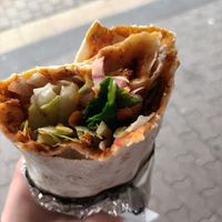 Lahmacun with salad and yoghurt sauce at Veganland in Saarbrucken