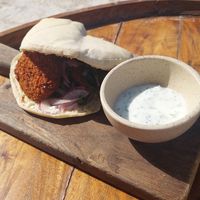 Falafel piter met groenten at Mandarina Seaside Restaurant in Holbox