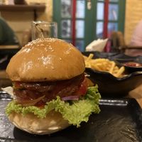 Vegan Beef Burger + Fries   at Burgeryyy Downtown in Hanoi