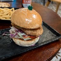 spicy chickin burger (plant based) at Burgeryyy Downtown in Hanoi