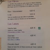La carte des boissons chaudes at Inzu in Marseille
