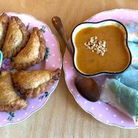 Veggie Curry Puff and fresh tofu rolls at Rukdiew Cafe in Portland