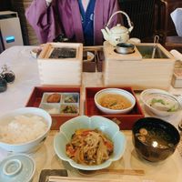 Breakfast meal with steamed tofu and a variety of dishes   at Sanboh Kan (at Tocen Goshoboh) - 餐房 閑（御所坊） in Kobe