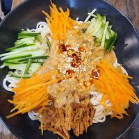 Noodle dish w/ pnb sauce and veggies at Happy Veggie - 天街素食 in Budapest