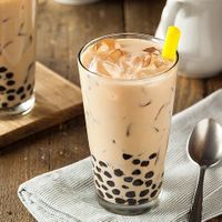 oat milk bubblo tea #Veganuary at Happy Veggie - 天街素食 in Budapest