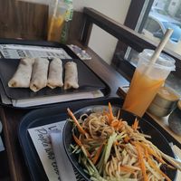 Veggies wraps and soybeans noodles with veggies (sadly already mixed, it looked better before haha) at Happy Veggie - 天街素食 in Budapest