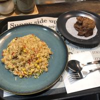 fried rice and bbq soy  at Happy Veggie - 天街素食 in Budapest