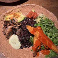 Mediterranean bowl with black rice   at Honest Greens - Las Ramblas in Barcelona