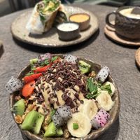 Açai bowl and breaky burrito   at Honest Greens - Las Ramblas in Barcelona