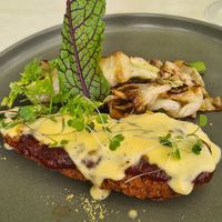 Eggplant parmigiana (vegan) at Mission Estate Restaurant in Napier