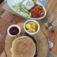 Vegan burger and the Dominican flag at Riviera Punta Cana in Punta Cana