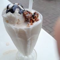 A stupendously wonderful and delicious vegan milkshake - almond brittle. at Surf Riders Cafe  in Durban