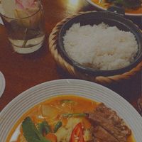 Vegan duck with mushroom sauce and vegan chicken with peanut curry at Sen Veggie in Erding