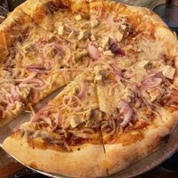 Vegan BBQ chicken pizza  at Cogans in Norfolk