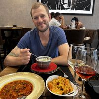Ensalada de verduras y patatas bravas (y mi esposo guapo)  at Toro Tapas Ronda in Ronda
