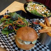 Chickpea burger at Invitation V in Montreal