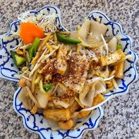 Spicy noodle with house made wide noodles and added bamboo and cashew 😋 at Alaska Taste of Thai in Anchorage