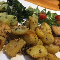 Roasted potatoes, and tofu with chard at Konoba Mareta in Korcula