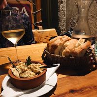 Chickpea Humus, Bread, and Grk 🌱 at Konoba Mareta in Korcula