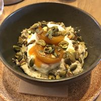 Bircher muesli w/ coconut yoghurt. V yummy!!! at Wharf Road in Coromandel