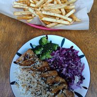 Fries & tempeh bowl. at Veganistan in Athens