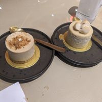 Peanut butter cheesecake and kleeb lamduan cheesecake made with cashews and almond at Vegan Mahanakhon in Bangkok