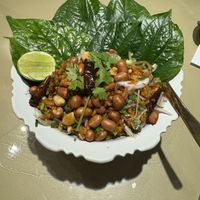 Fermented mushroom and crispy rice salad at Vegan Mahanakhon in Bangkok