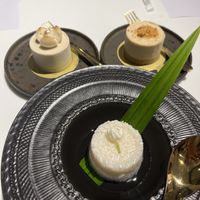 desserts (the one in front has a super unique taste try it if you dare….)  at Vegan Mahanakhon in Bangkok