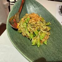 Stir-fried katuri flower with vegan shrimp paste at Vegan Mahanakhon in Bangkok