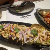 Aubergine with minced pork (tofu)   at Vegan Mahanakhon in Bangkok