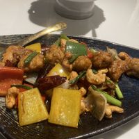 Chicken garlic stirfry  at Vegan Mahanakhon in Bangkok