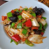 Noodles with napa cabbage, bell pepper and mu er #Veganuary at Mukam in Bonn