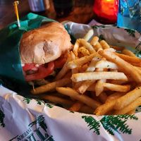 Vegan fried chicken sandwich + fries at Tim's Tavern in Seattle