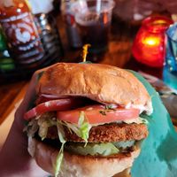 Vegan fried chicken sandwich at Tim's Tavern in Seattle