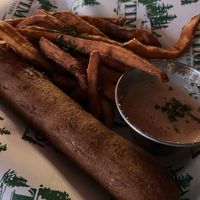 Corn dog and sweet potato fries  at Tim's Tavern in Seattle