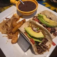 Impossible tacos with black beans and yuca at Fresh Guacamole Tequila & Bar in Ormond Beach