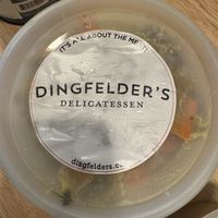 Lentil soup (that slogan tho 😰)  at Dingfelder's Delicatessen in Seattle