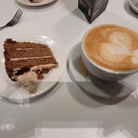 Banana and Pecan Cake and Oat Milk Latte at Walker Art Gallery in Liverpool
