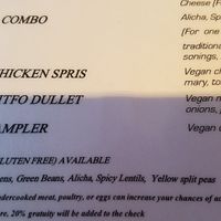 vegan menu section at Enjera in Arlington