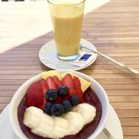 Açaí bowl and turmeric latte.  at Terra Sana in Estepona