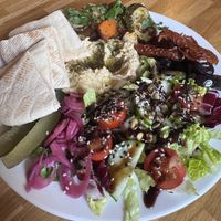 Hummus and veg plate   at 2 Okna Cafe in Krakow