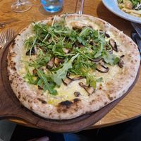 White sauce based pizza with mushrooms! at Artezzan  in Chester