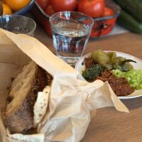 Spicy plate / bread bag  at Goli Restaurant in Budapest
