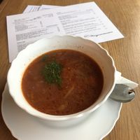 Borscht from day menu  at Moment in Prague