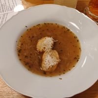 Onion soup at Moment in Prague