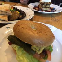 Vegan bagel with tempeh strips  at Moment in Prague