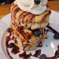 Sweet pancakes with homemade whipped cream at Moment in Prague