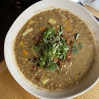 lentil smoked tofu soup  at Moment in Prague