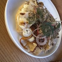 Pancake with pesto cabbage radish and dill  at Moment in Prague